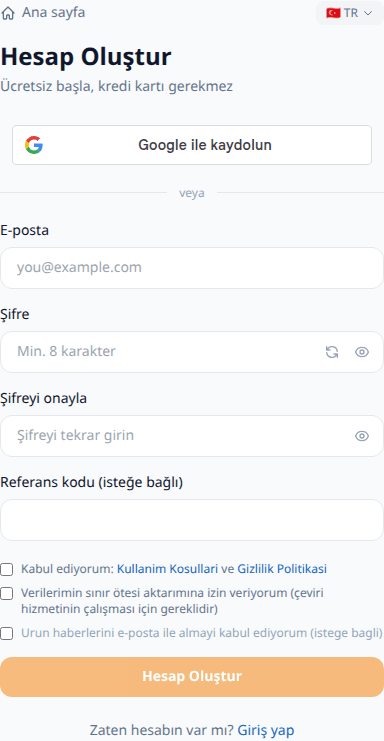 Hesap oluşturun